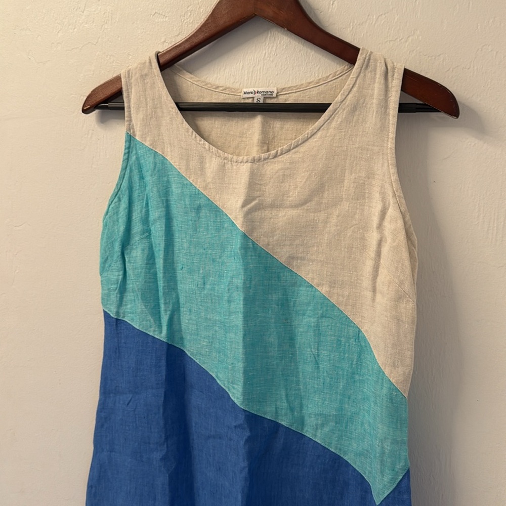 Mario Romano Linen Shift Dress Size Small Sleeveless Colorblock Made in Italy - Picture 5 of 11